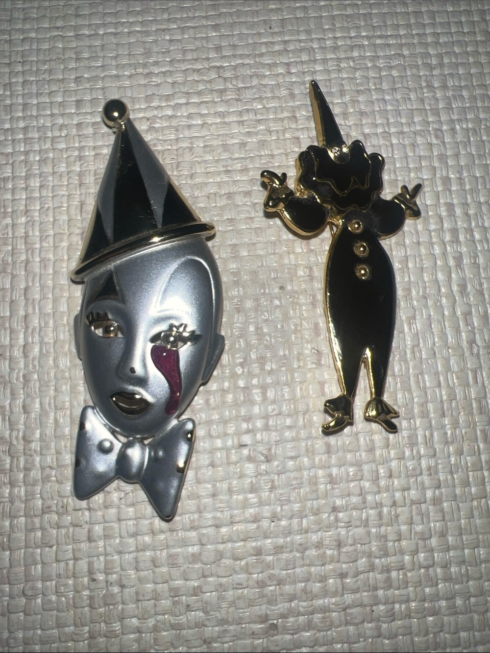 Set of 2 vintage clown pins brooches